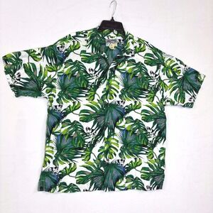 Big Dogs Mens Large Rayon Tropical Monstera Leaf Hawaiian Camp Shirt Green White